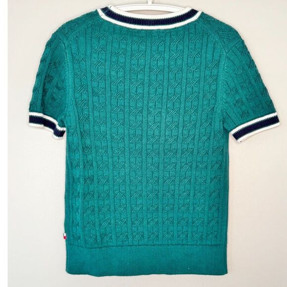 NWOT Tommy Hilfiger Women's Cable Sweater M Green Short Sleeve Cotton Preppy - Picture 4 of 7